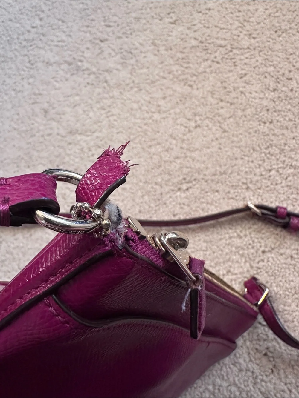 Coach Pebbled Leather Crossbody in Magenta
